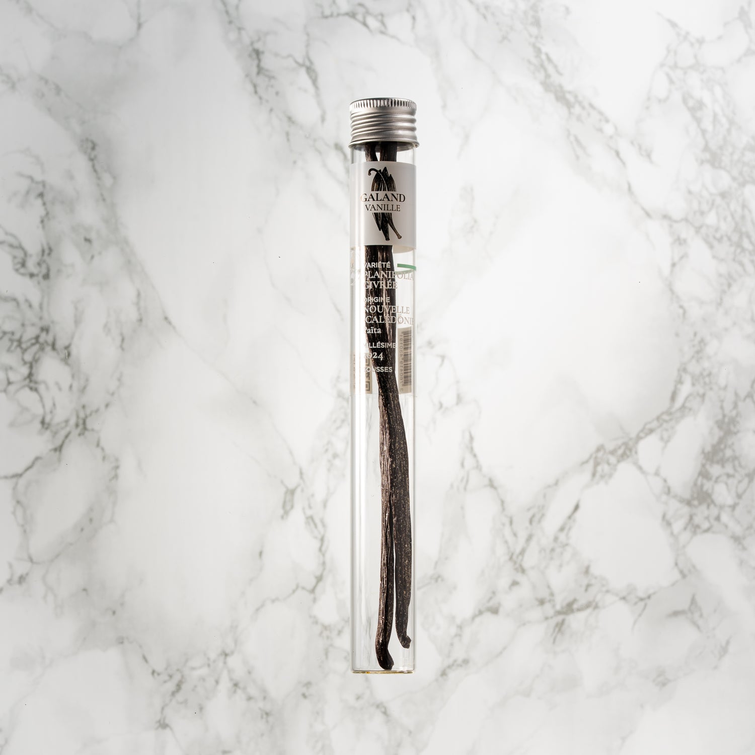 Tube en verre à fond plat Galand Vanille pour la conservation optimale des gousses.