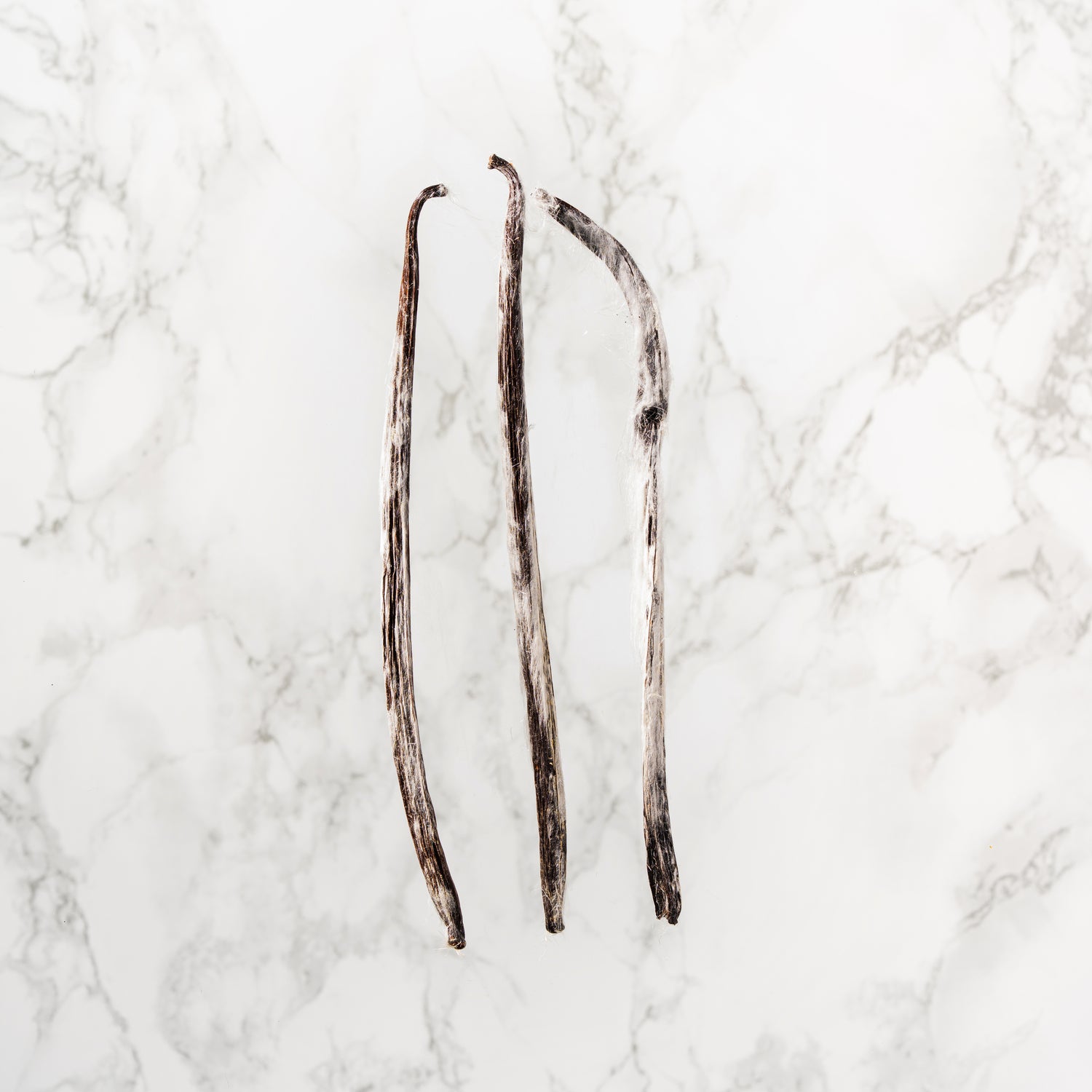 Gousses de vanille Planifolia givrée de l'Île Maurice avec cristaux de vanilline naturels.